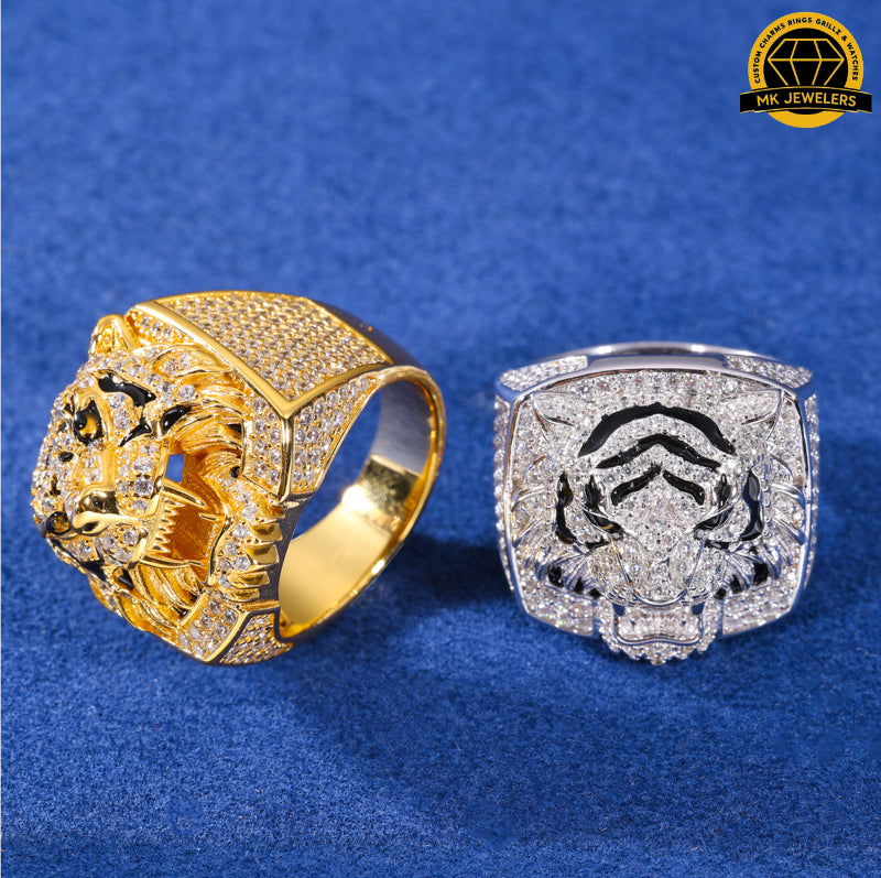 Iced-Out Tiger Head Ring – Sizes 8,9,10 &11 | 15.61g | S925 Silver, Gold & Rose Gold | VVS Moissanite | GRA Certified