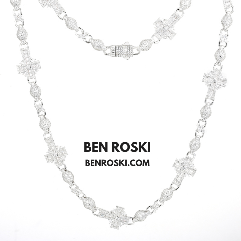 Cross Link Moissanite Necklace – 18 / 20 / 22 Inches | 14MM | 44.53g | S925 Silver, Gold & Rose Gold | GRA Certified