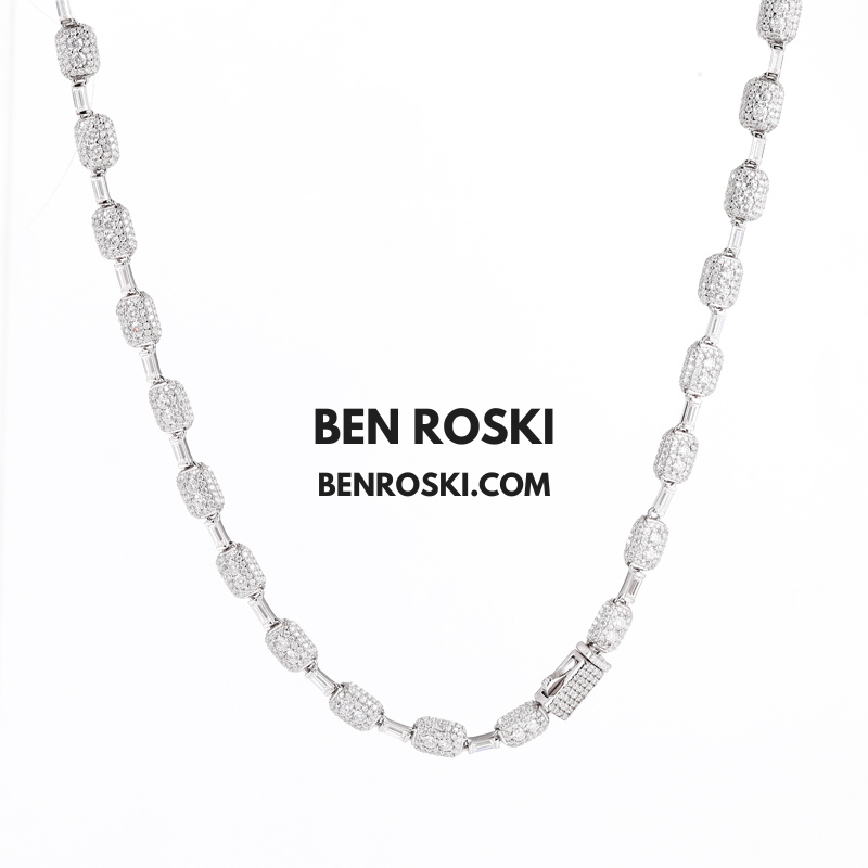 7MM Moissanite Cushion Link Chain Necklace – 24 Inch | 29.6g | S925 Silver, Gold, or Rose Gold | VVS D Color Stones | GRA Certified