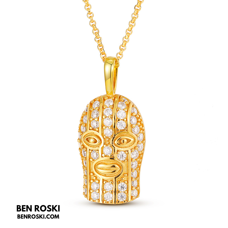 Ski Mask Moissanite Pendant Sterling Silver or Gold/Rose Gold Plated | VVS Moissanite | GRA Certified