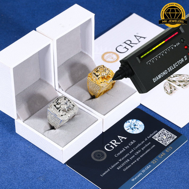 Iced-Out Tiger Head Ring – Sizes 8,9,10 &11 | 15.61g | S925 Silver, Gold & Rose Gold | VVS Moissanite | GRA Certified