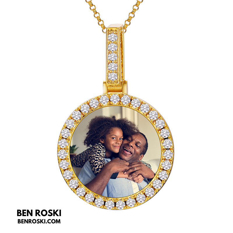 Custom Round Photo Pendant Sterling Silver, Gold & Rose Gold | VVS Moissanite | GRA Certified