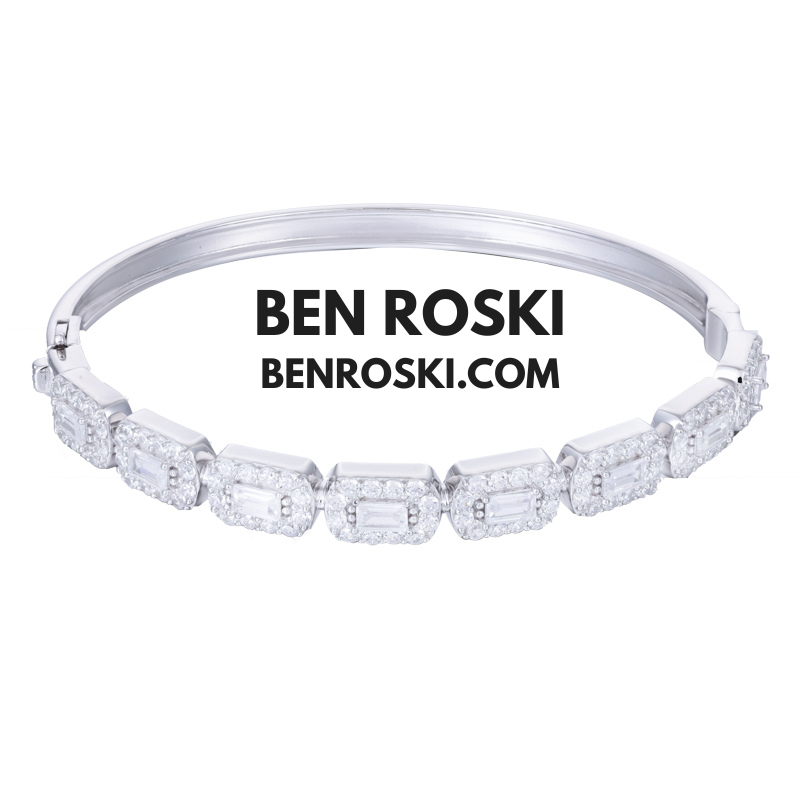 20MM Moissanite Emerald Cluster Bangle – 7-Inch / 8-Inch | Solid 925 Sterling Silver | GRA Certified