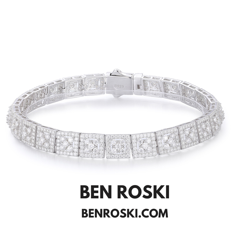 8MM Moissanite Square Link Bracelet – 7" / 8" | Silver, Gold, or Rose Gold | GRA Certified