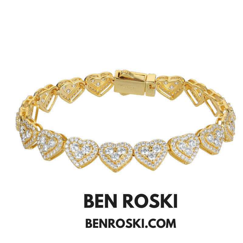 8MM Heart Moissanite Bracelet – 7-Inch / 8-Inch | Silver, Gold, or Rose Gold | GRA Certified