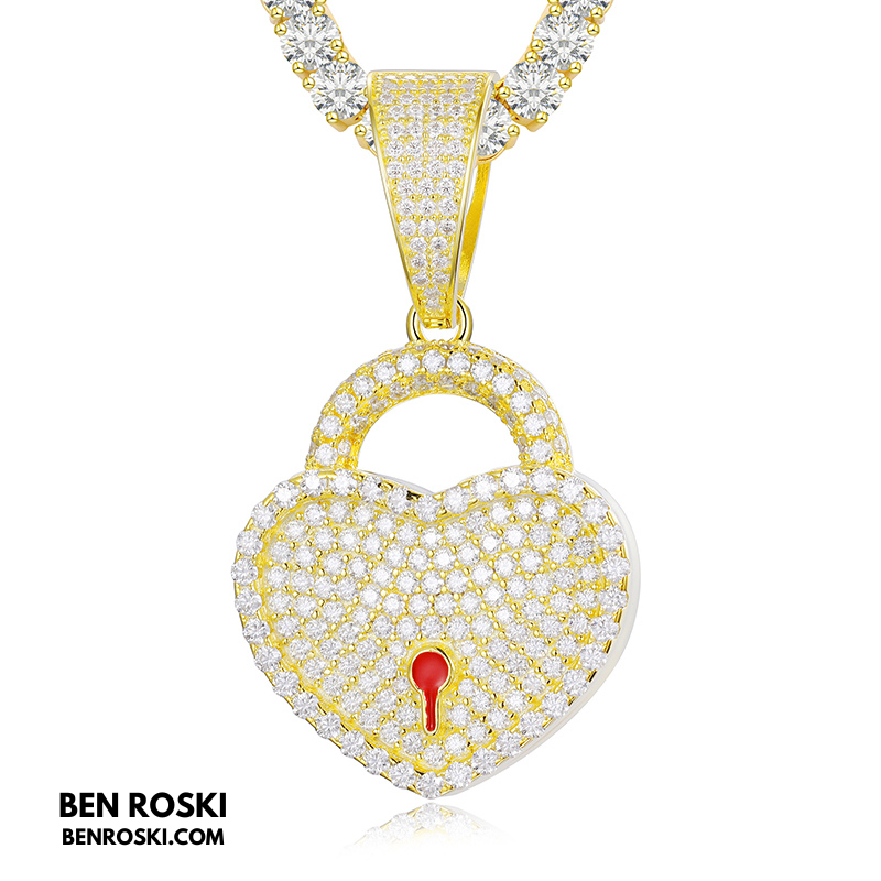 Heart Lock Pendant Sterling Silver or Gold/Rose Gold Plated | VVS Moissanite | GRA Certified