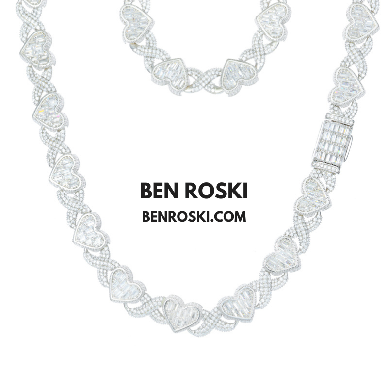 Heart Baguette Moissanite Necklace – 12MM | 18 Inch | Silver, Gold & Rose Gold | GRA Certified