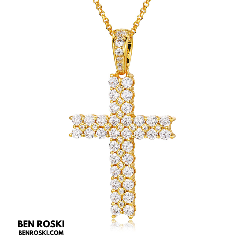 Moissanite Cross Pendant Necklace Sterling Silver, Gold & Rose Gold Plated | VVS Moissanite | GRA Certified