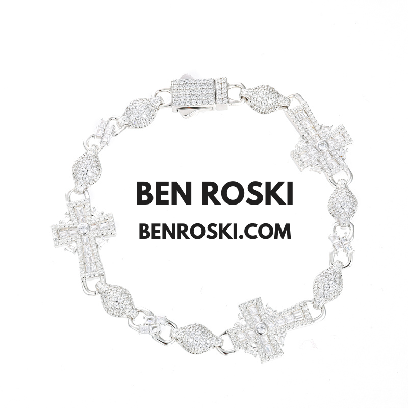Moissanite Cross Link Bracelet – 7.5" & 8" | 14MM | 17.94g | S925 Silver, Gold, or Rose Gold | VVS Moissanite | GRA Certified