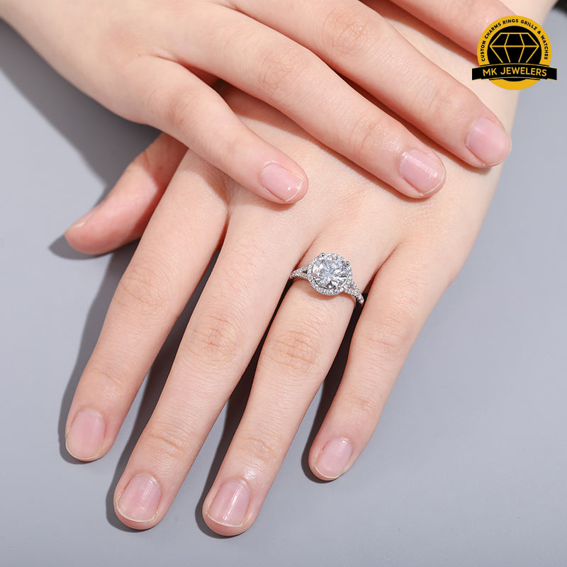 3CT Moissanite Halo Engagement Ring – 9MM | 3.53g | S925 Silver, Gold & Rose Gold | GRA Certified