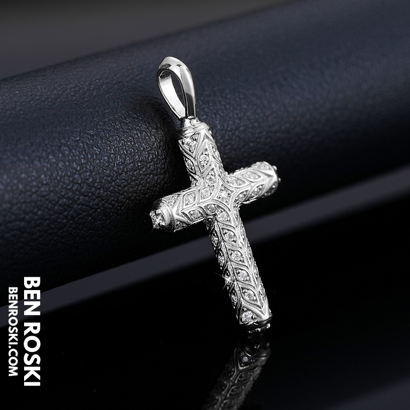 Vintage Moissanite Cross Pendant Sterling Silver, Gold, or Rose Gold | VVS Moissanite | GRA Certified
