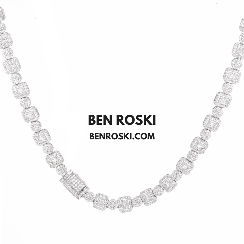 8MM Geometric & Round Cluster Moissanite Chain – 44.91g | 22 Inch | S925 Silver, Gold, or Rose Gold | VVS D Color | GRA Certified