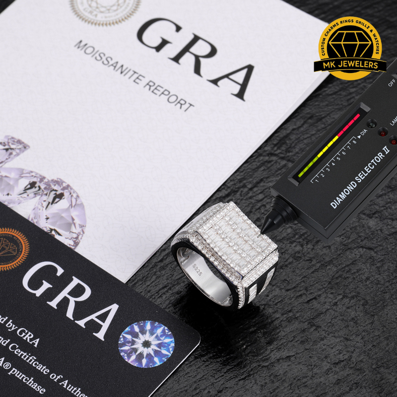 Square Baguette Cluster Ring – 17MM Width | 14.91g | S925 Silver | VVS Moissanite | GRA Certified