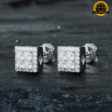 3D Square Cluster Stud Earrings – 6.5MM | 2.52g | S925 Silver or Gold Plated | VVS Moissanite | GRA Certified