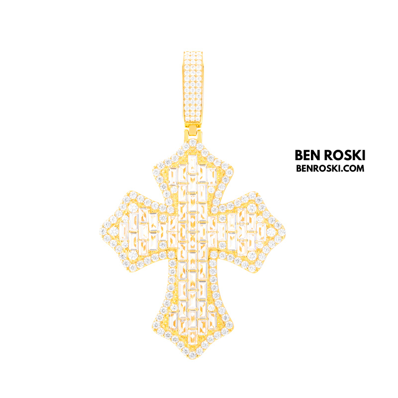 Moissanite Cross Pendant Sterling Silver or Gold & Rose Gold Plated | VVS Moissanite | GRA Certified