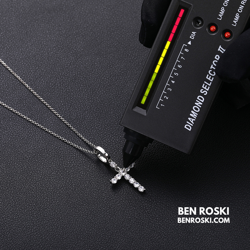 Moissanite Cross Pendant Necklace Sterling Silver or Gold / Rose Gold Plated | VVS Moissanite | GRA Certified