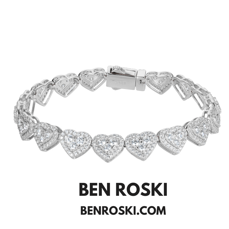 8MM Heart Moissanite Bracelet – 7-Inch / 8-Inch | Silver, Gold, or Rose Gold | GRA Certified