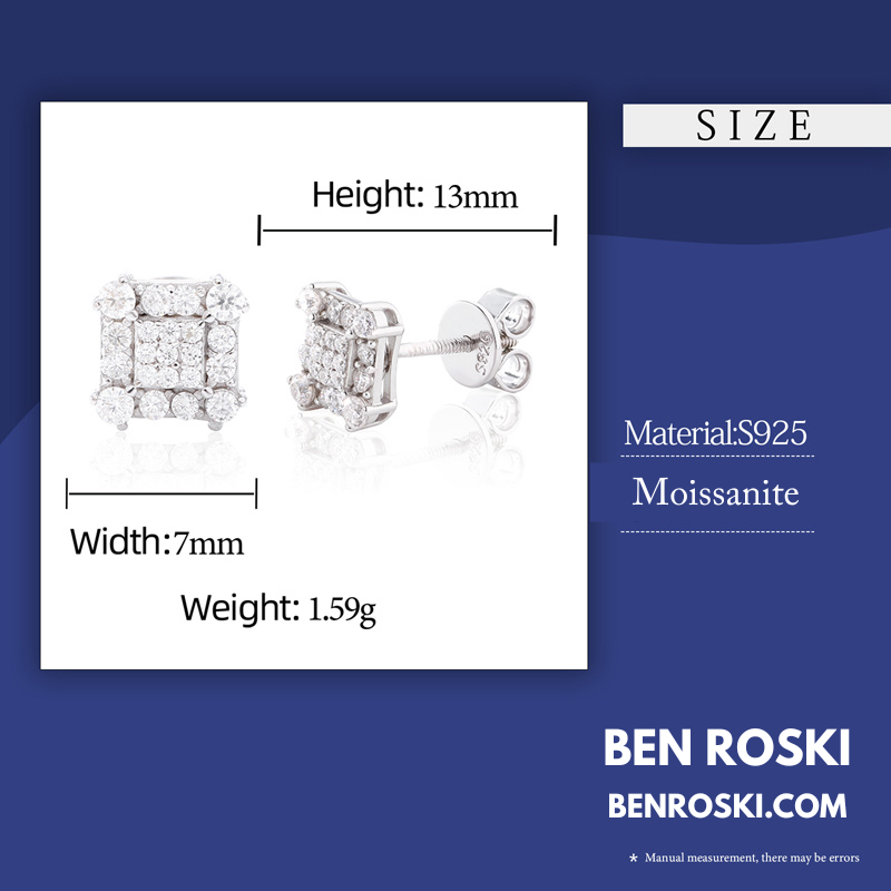 Square Cluster Stud Earrings Sterling Silver, Gold & Rose Gold Plated | VVS Moissanite | GRA Certified