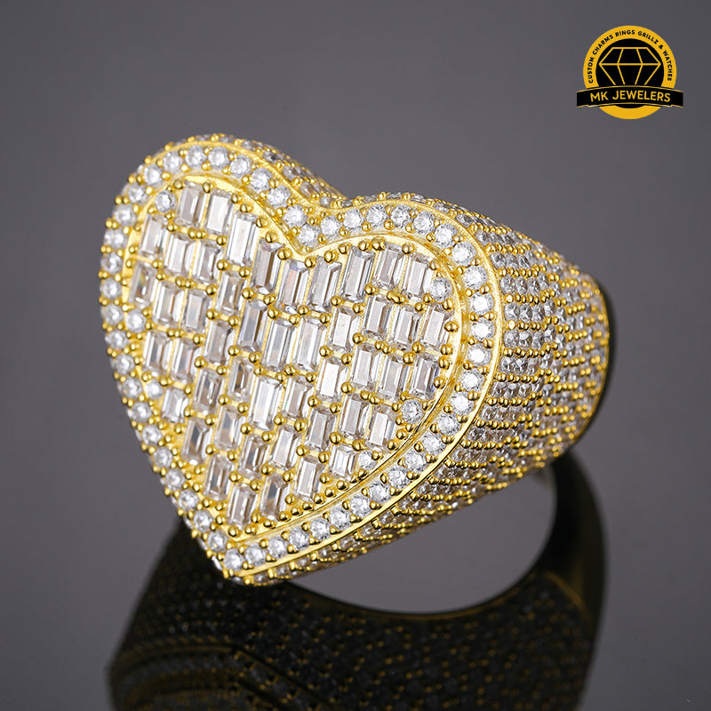 Heart Baguette Moissanite Ring – 24MM | 21.1g | S925 Silver, Gold Plated or Rose Gold | GRA Certified