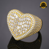 Heart Baguette Moissanite Ring – 24MM | 21.1g | S925 Silver, Gold Plated or Rose Gold | GRA Certified