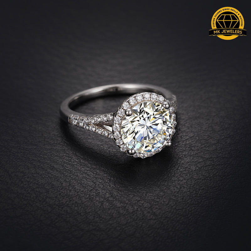 3CT Moissanite Halo Engagement Ring – 9MM | 3.53g | S925 Silver, Gold & Rose Gold | GRA Certified
