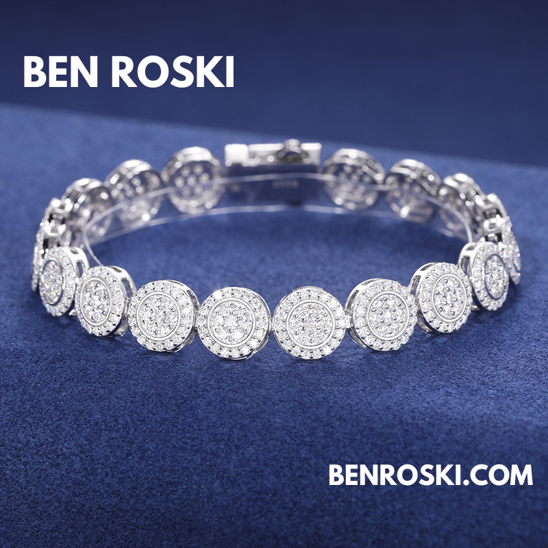 9MM Moissanite Round Cluster Bracelet – 7" / 8" | Silver, Gold, or Rose Gold | GRA Certified