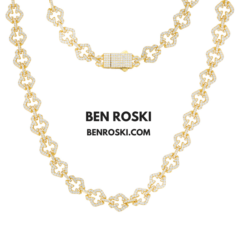 Iced-Out Clover Link Necklace – 18 / 20 / 22 Inches | 10MM | S925 Silver, Gold & Rose Gold | VVS Moissanite | GRA Certified