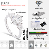 Three-Stone Moissanite Engagement Ring – 9MM | 2.62g | S925 Silver or Gold / Rose Gold Plated | VVS Moissanite | GRA Certified