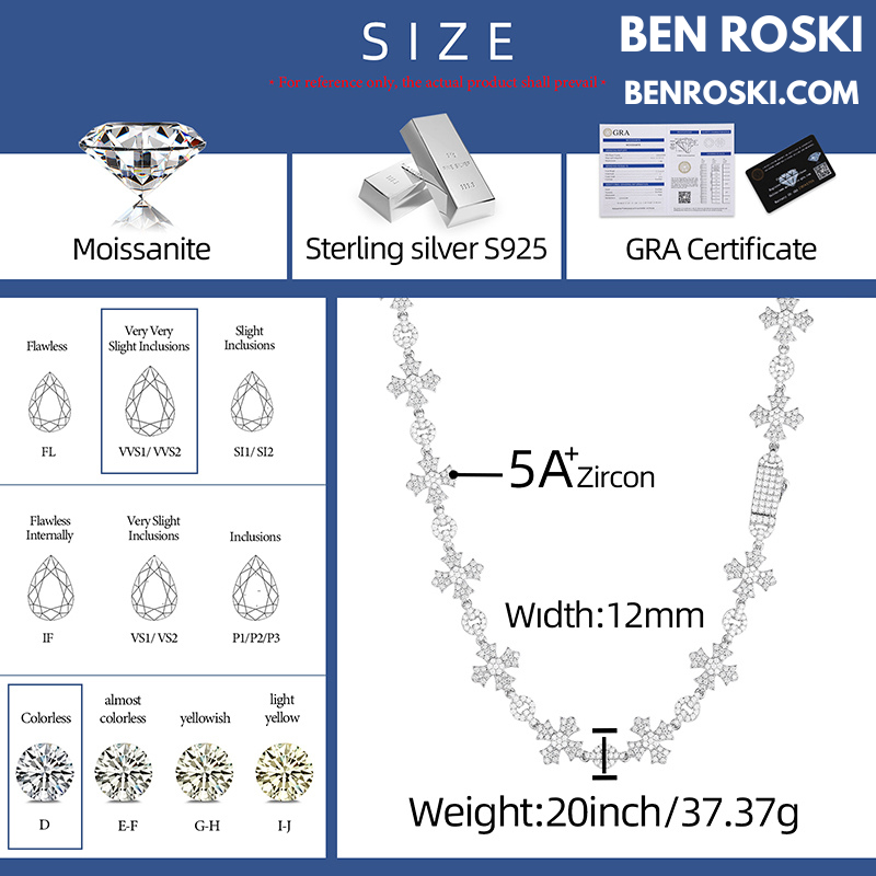 12MM Moissanite Cross Link Chain – 18-Inch / 20-Inch / 22-Inch | Silver, Gold, or Rose Gold | GRA Certified