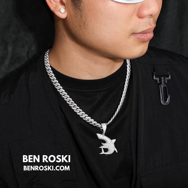 Iced-Out Shark Pendant Sterling Silver, Gold, or Rose Gold | VVS Moissanite | GRA Certified