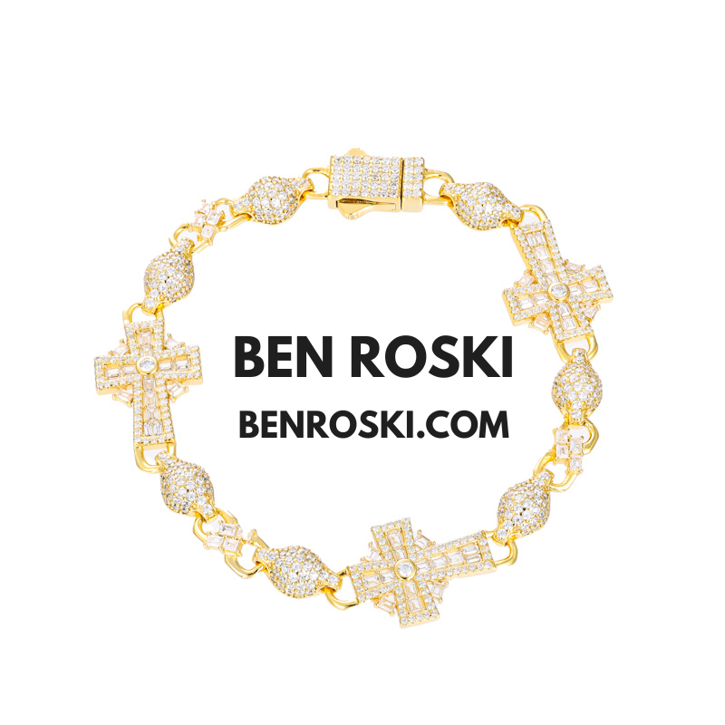 Moissanite Cross Link Bracelet – 7.5" & 8" | 14MM | 17.94g | S925 Silver, Gold, or Rose Gold | VVS Moissanite | GRA Certified