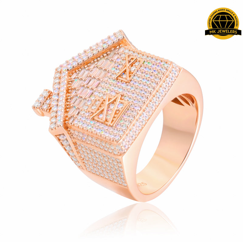 Iced-Out Roman Numeral Mansion Ring – 24MM | 18.5g | S925 Silver or Gold/Rose Gold Plated | VVS Moissanite | GRA Certified