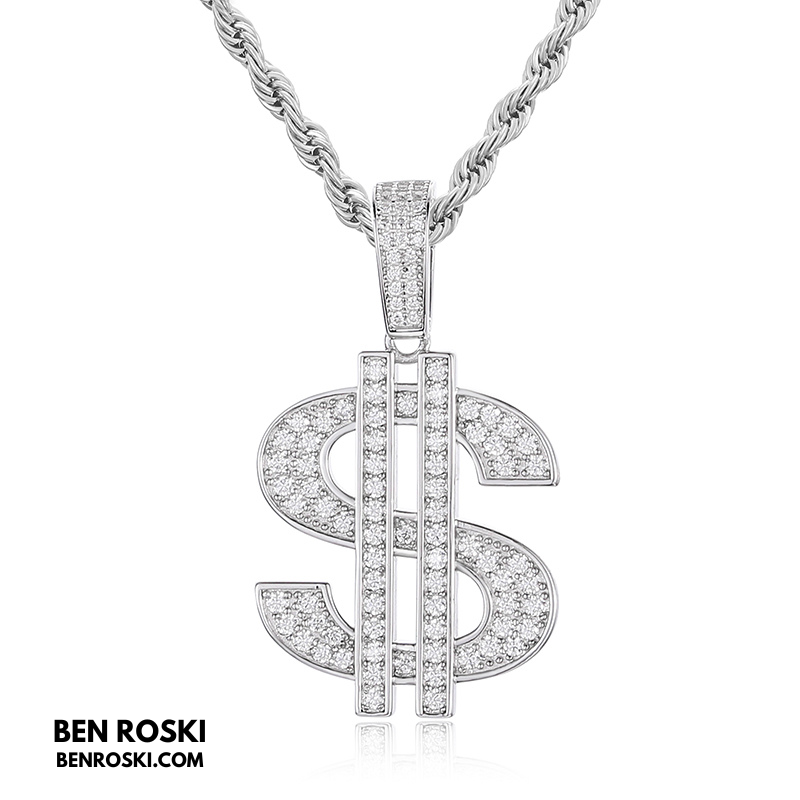 Moissanite Dollar Sign Pendant Sterling Silver or Gold/Rose Gold Plated | VVS Moissanite | GRA Certified
