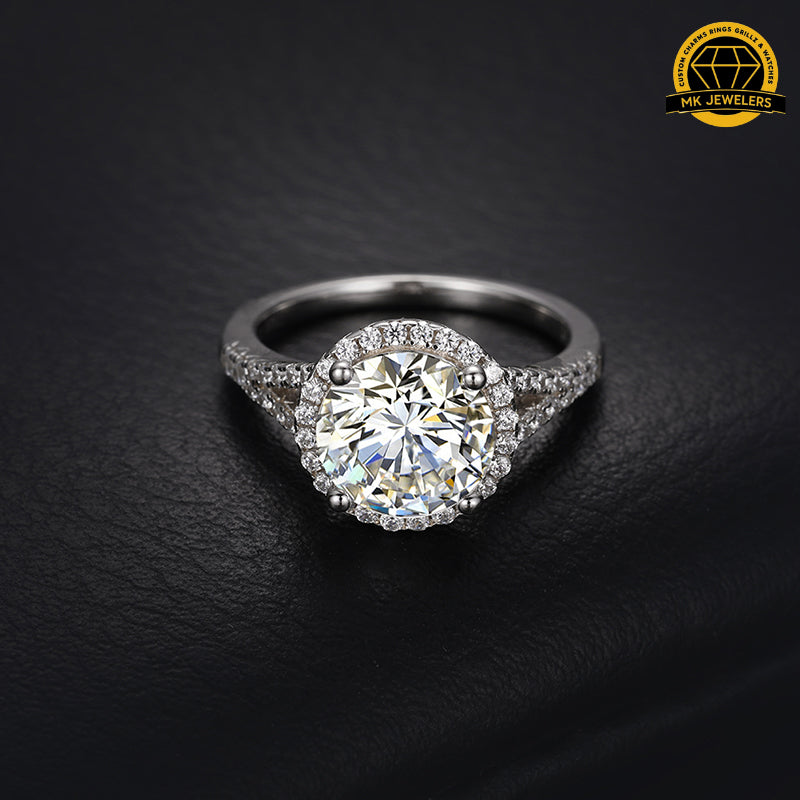 3CT Moissanite Halo Engagement Ring – 9MM | 3.53g | S925 Silver, Gold & Rose Gold | GRA Certified
