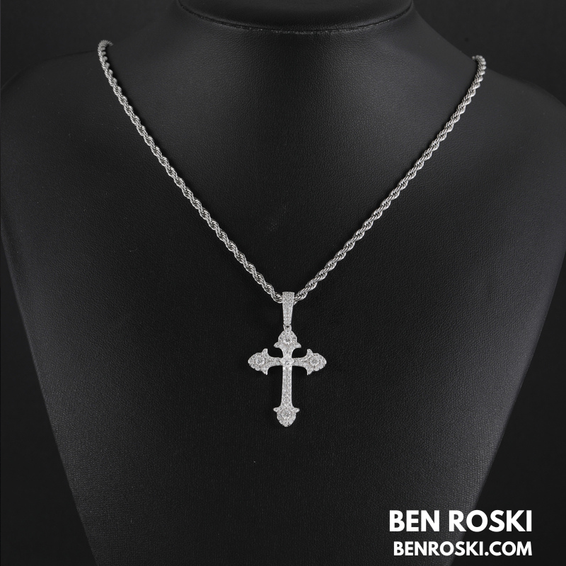 Moissanite Cross Pendant Sterling Silver, Gold & Rose Gold | VVS Moissanite | GRA Certified