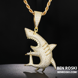 Iced-Out Shark Pendant Sterling Silver, Gold, or Rose Gold | VVS Moissanite | GRA Certified