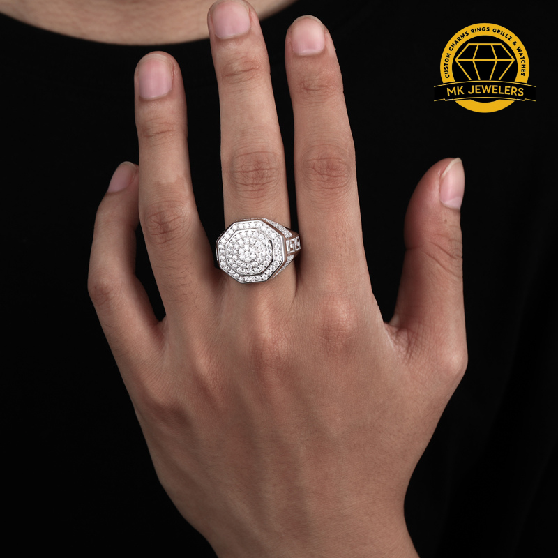 Octagon Cluster Moissanite Ring – 18MM | 12.48g | S925 Silver, Gold, or Rose Gold | VVS Moissanite | GRA Certified