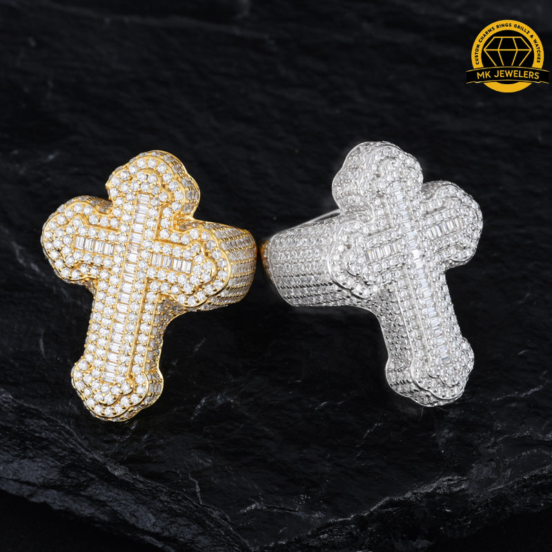 Cross Moissanite Ring – Sizes 8,9,10 &11 | 12.06g | S925 Silver, Gold, or Rose Gold | VVS Moissanite | GRA Certified