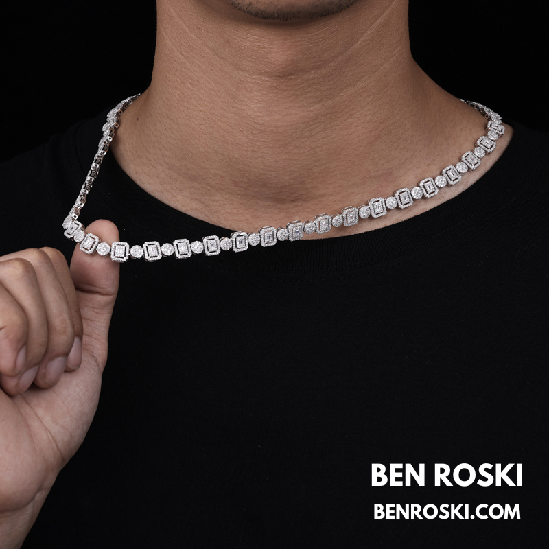 8MM Geometric & Round Cluster Moissanite Chain – 44.91g | 22 Inch | S925 Silver, Gold, or Rose Gold | VVS D Color | GRA Certified