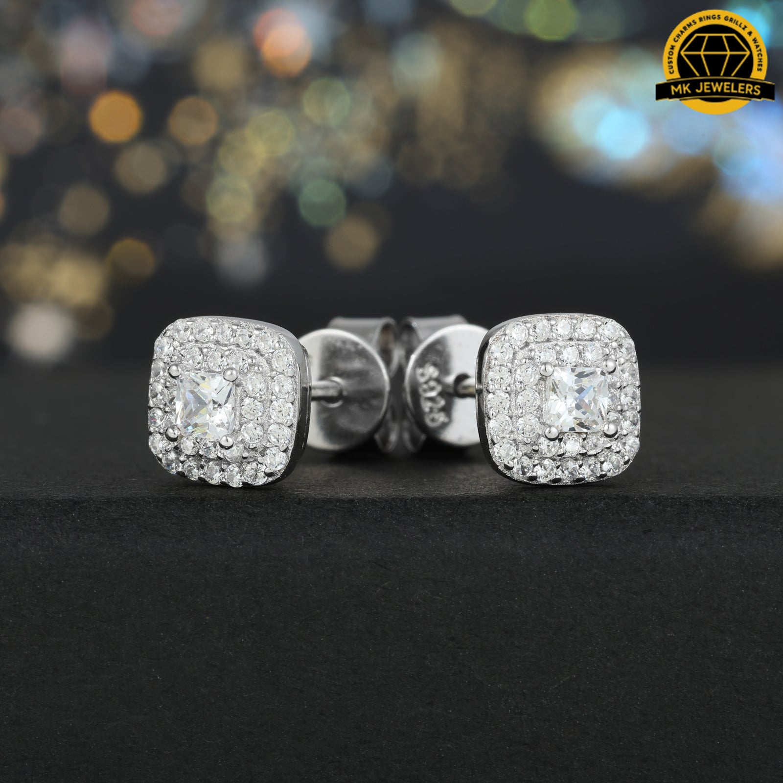 Double Halo Cushion Stud Earrings – 8MM | S925 Silver or Gold Plated | VVS Moissanite | GRA Certified