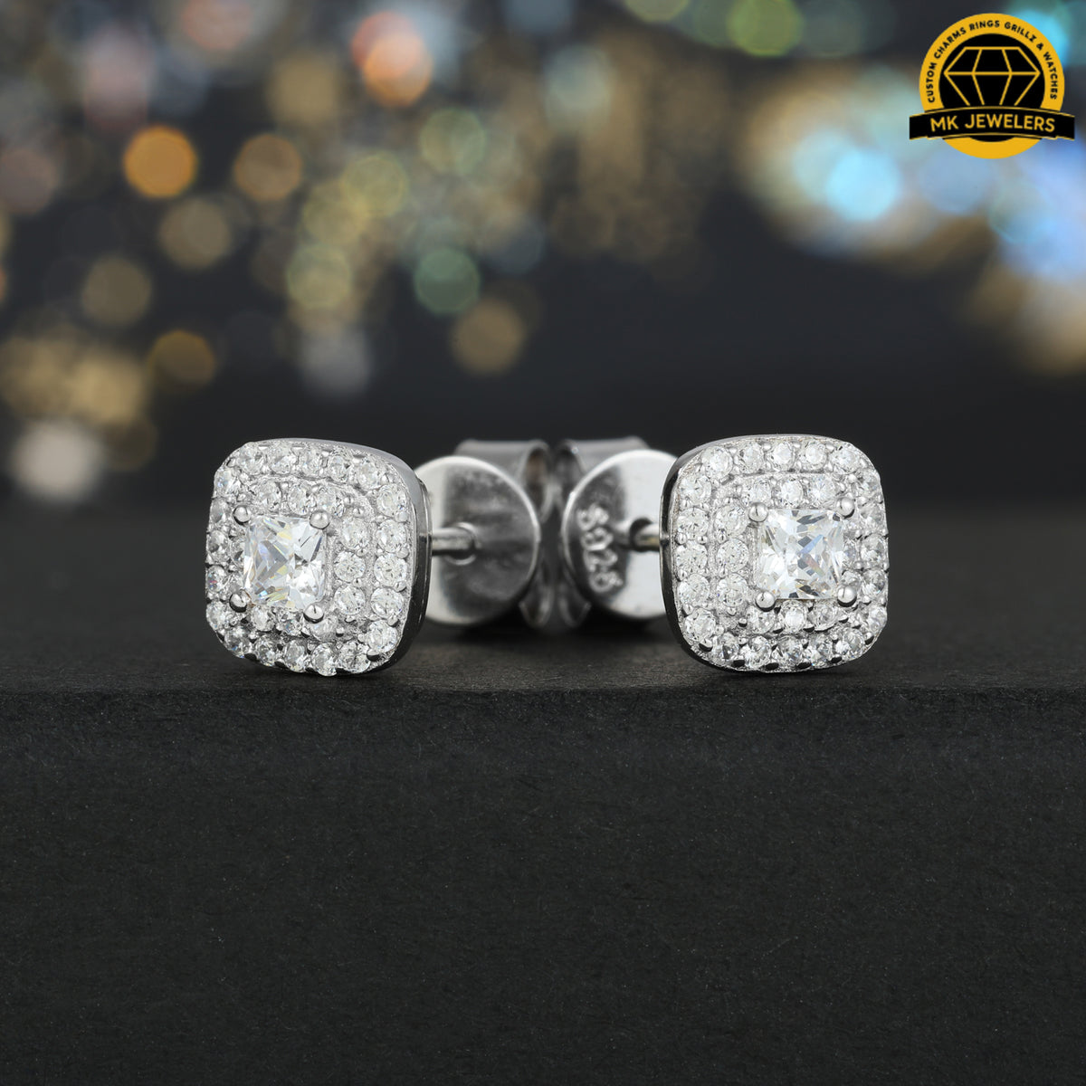 Double Halo Cushion Stud Earrings – 8MM | S925 Silver or Gold Plated | VVS Moissanite | GRA Certified