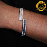 8MM Moissanite Baguette Bangle – 8" | Solid 925 Sterling Silver | White or Blue Stone Options