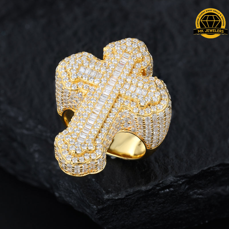 Cross Moissanite Ring – Sizes 8,9,10 &11 | 12.06g | S925 Silver, Gold, or Rose Gold | VVS Moissanite | GRA Certified