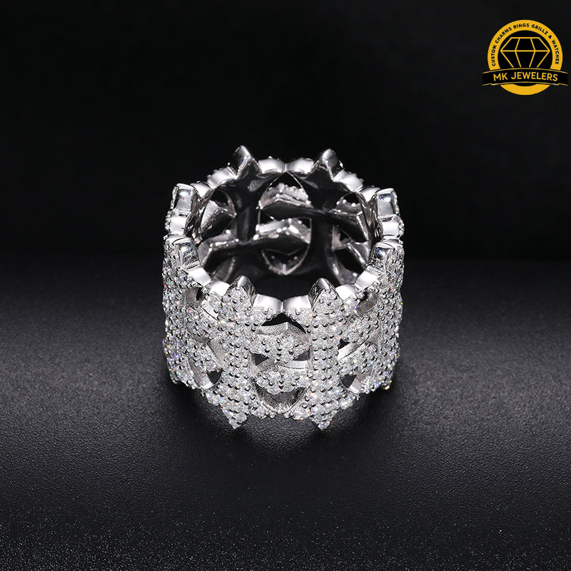 Fleur-de-Lis Moissanite Ring –Sizes 8,9,10 &11| 15.8g | S925 Silver, Gold & Rose Gold | VVS Moissanite | GRA Certified