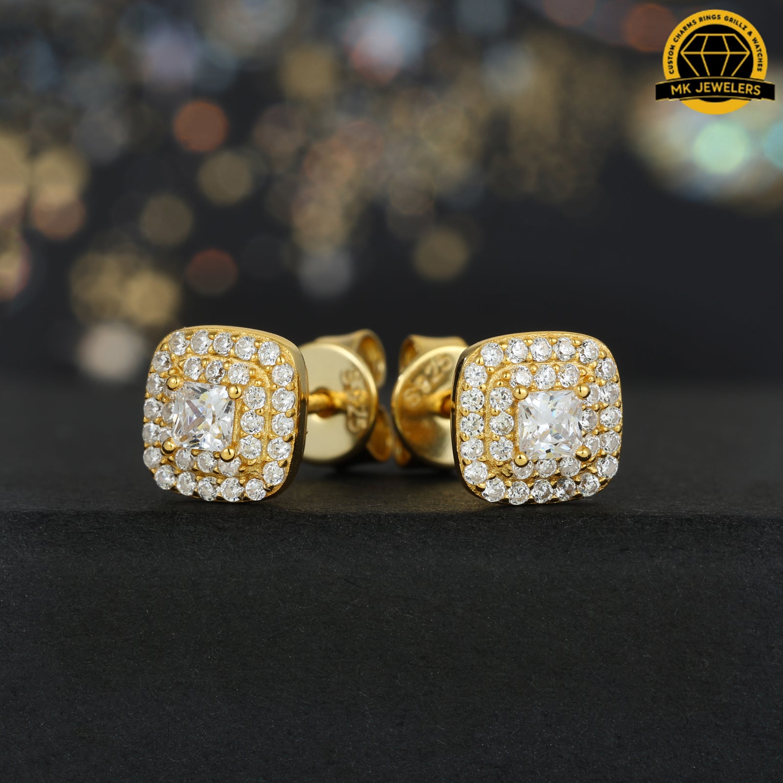 Double Halo Cushion Stud Earrings – 8MM | S925 Silver or Gold Plated | VVS Moissanite | GRA Certified