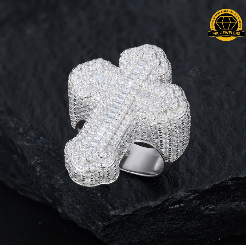 Cross Moissanite Ring – Sizes 8,9,10 &11 | 12.06g | S925 Silver, Gold, or Rose Gold | VVS Moissanite | GRA Certified