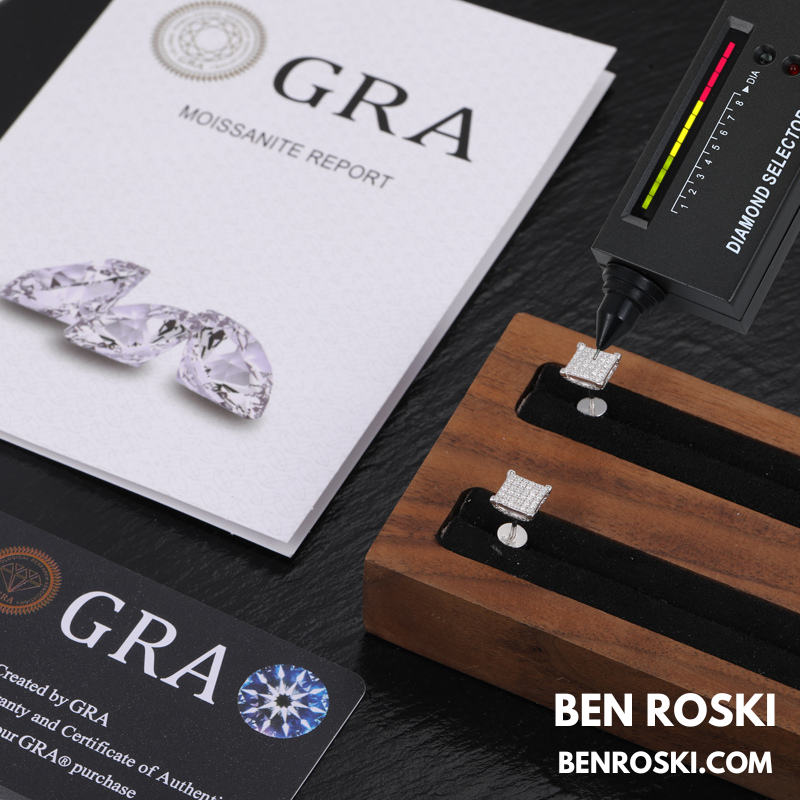 Square Cluster Stud Earrings Sterling Silver, Gold, or Rose Gold | VVS Moissanite | GRA Certified
