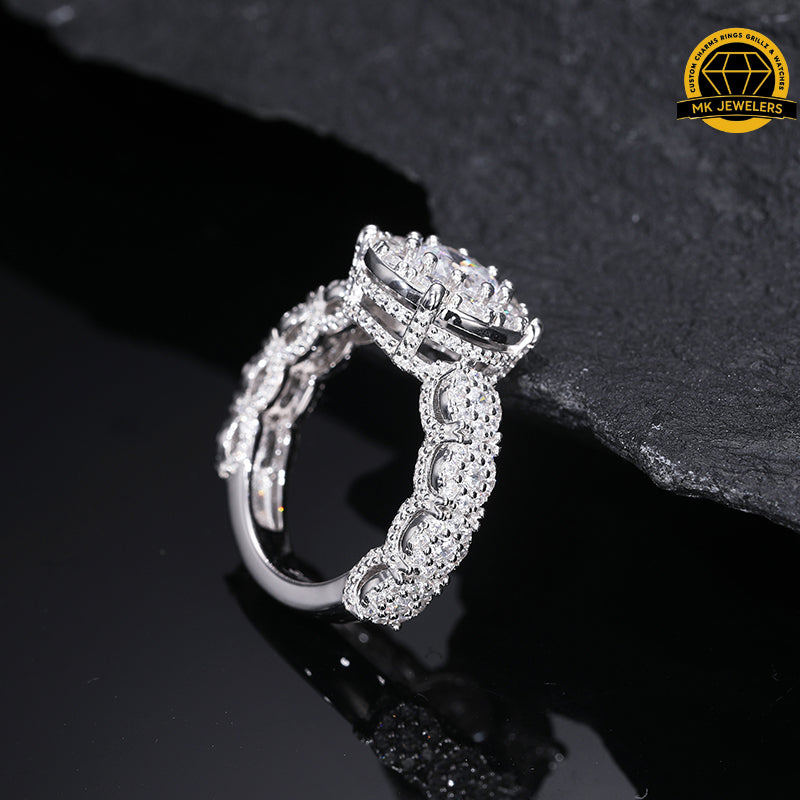 Halo Moissanite Engagement Ring – 12MM | 6.9g | S925 Silver, Gold & Rose Gold | VVS Moissanite | GRA Certified