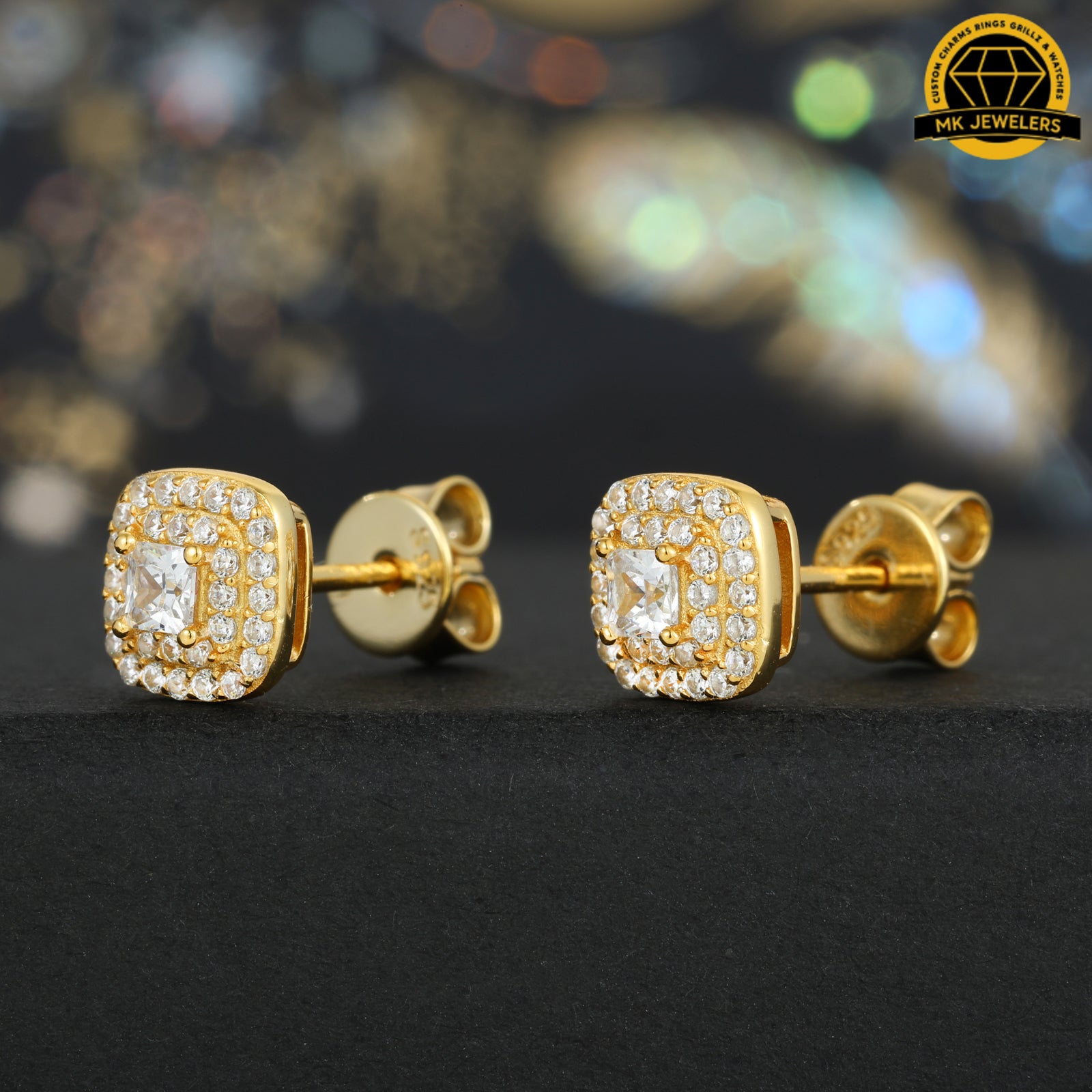 Double Halo Cushion Stud Earrings – 8MM | S925 Silver or Gold Plated | VVS Moissanite | GRA Certified