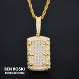 Baguette Dog Tag Pendant Sterling Silver, Gold & Rose Gold | VVS Moissanite | GRA Certified